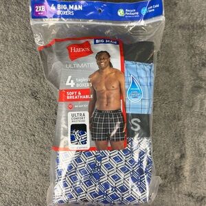 NIP Hanes Ultimate Men's Tagless Boxers Underwear 4 Pack Big Man 2XB Soft Cool